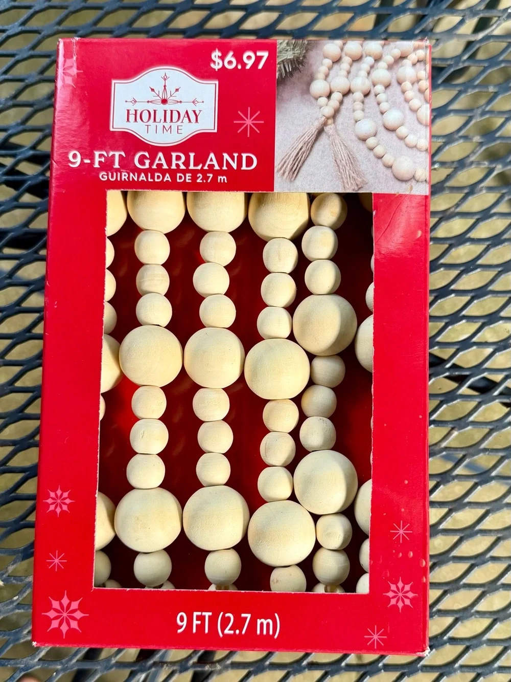 9-ft Wooden Bead Garland in Natural
